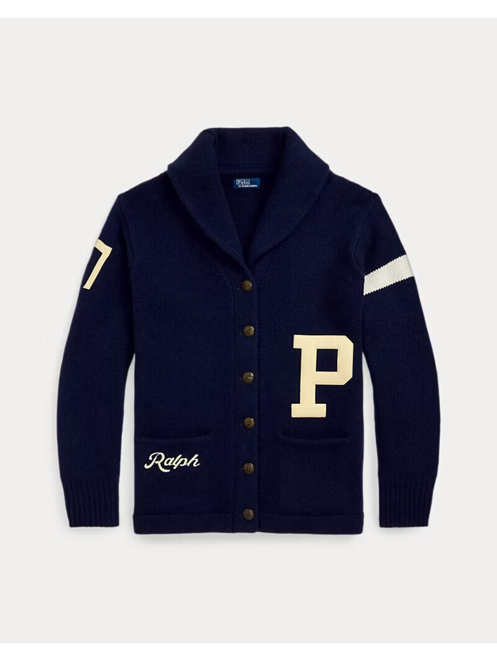 NEW, Polo Ralph Lauren Women's Wool Varsity Letterman Shawl Cardigan Sz S #S7739